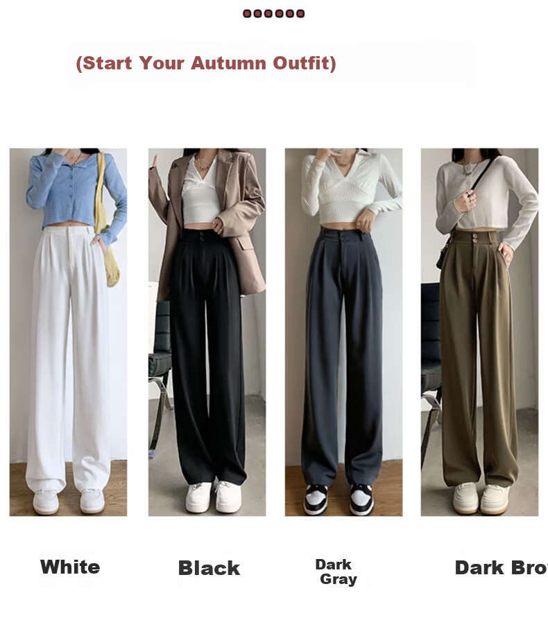 LangSha Women's Autumn New Double Button High Waist Draped Office Elegant Dress Pants Casual Wide Leg Trousers 3