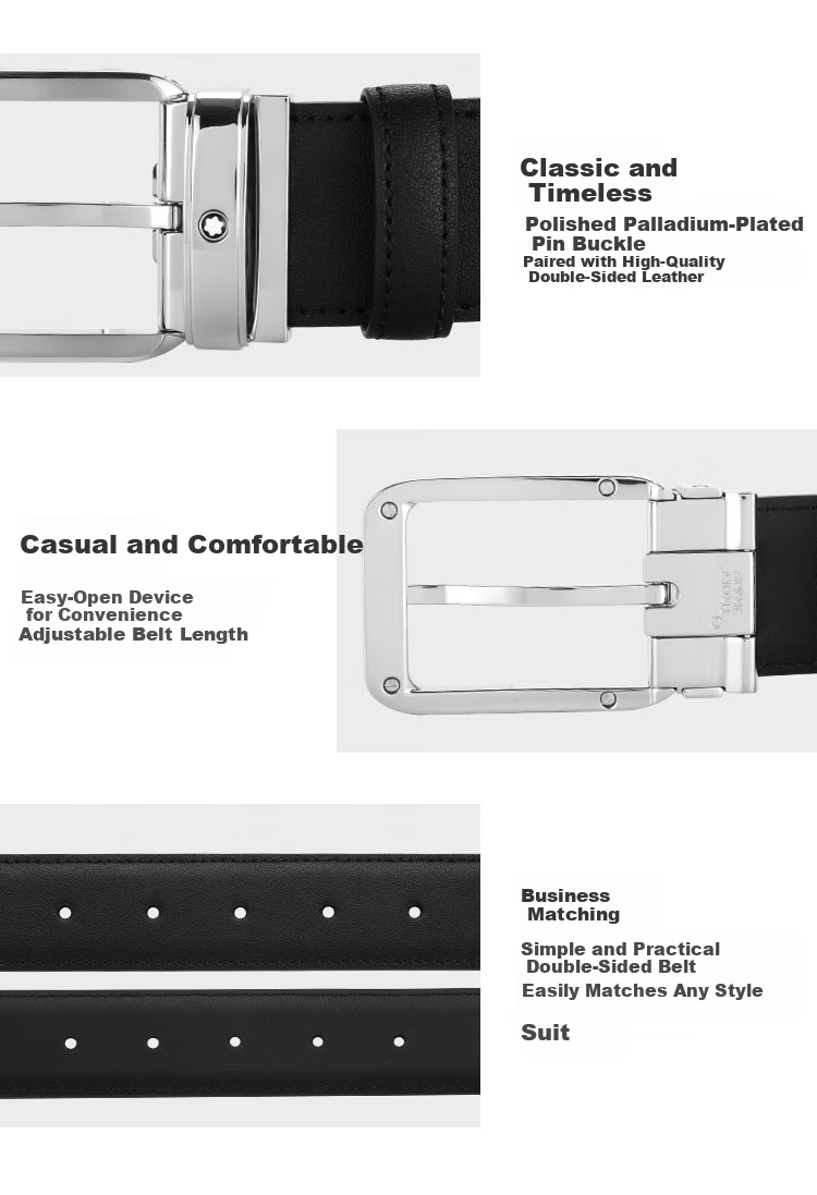MONTBLANC Men's Rectangular Pin Buckle Black Leather Belt/waistband, 3.5cm, 129455 [520 Gift] 4