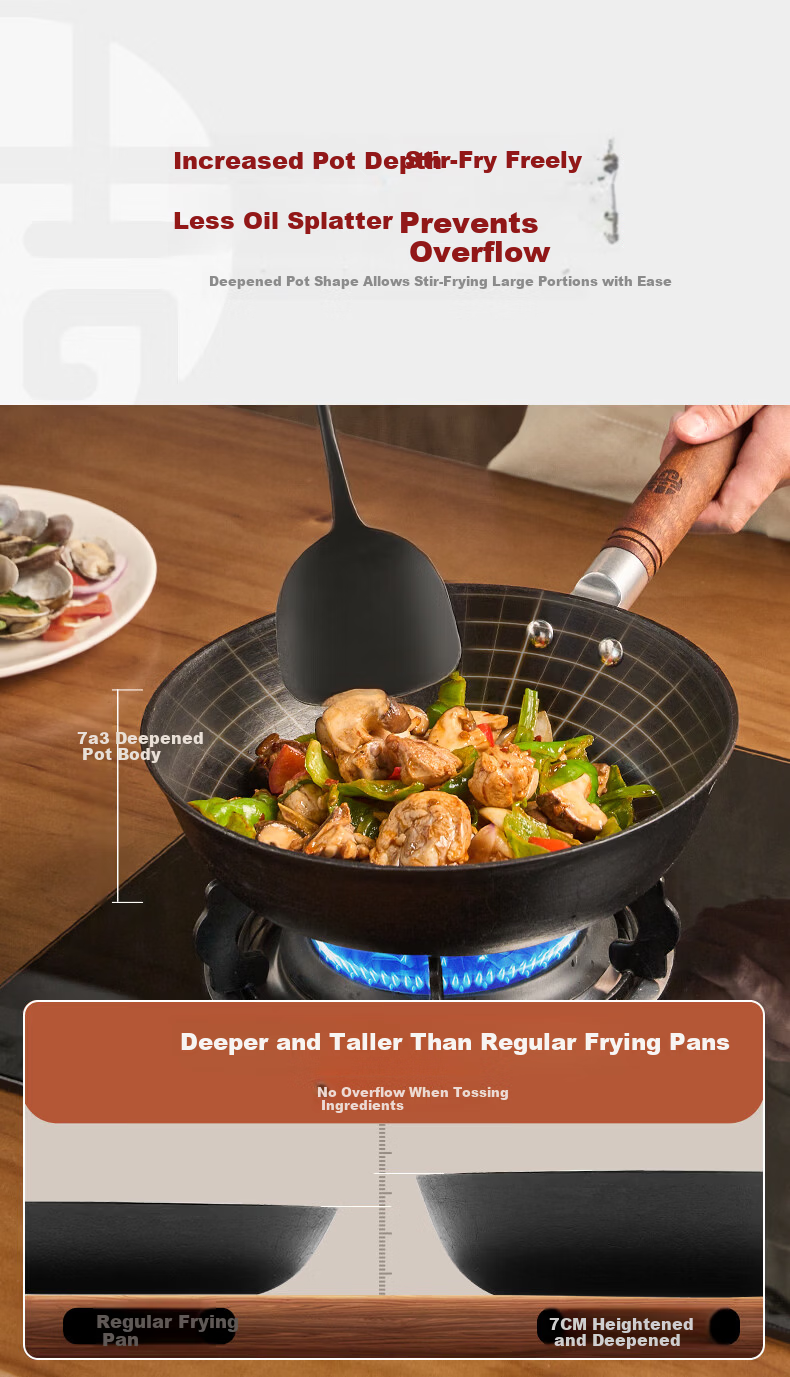Wang Yuan Ji Cast Iron Deep Frying Pan Non-Coated Stir-Fry Skillet Induction Gas Stove Non-Stick Small Iron Pan 26cm 4