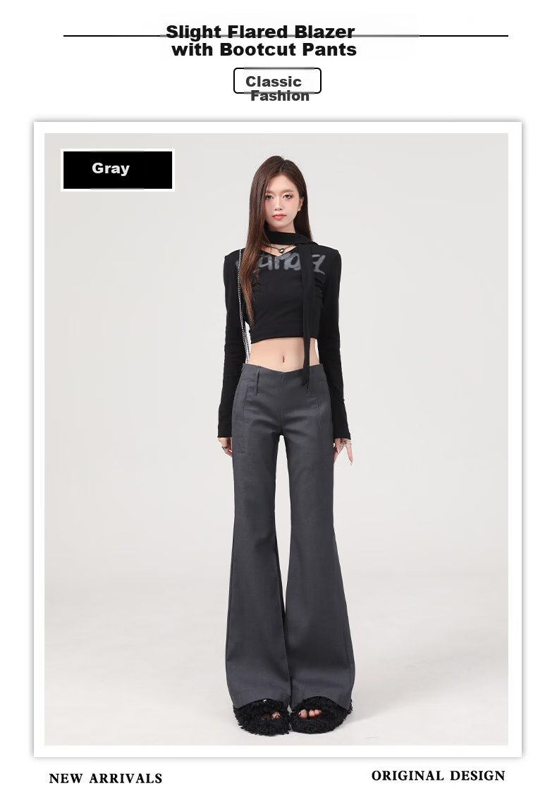 FitonTon Women's Suit Pants 2026 Spring Summer New American Retro Low Waist Slight Flare Slim Casual Wide Leg Pants 1