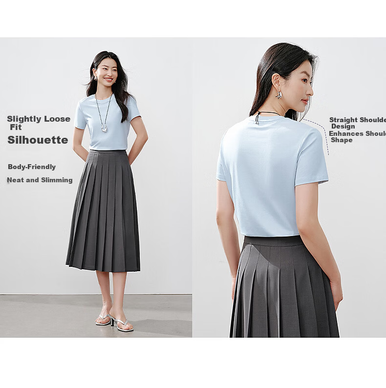 Yixiang Liying Lyocell Short Sleeve T-Shirt Women 2026 Spring New Shoulder Base Shirt Plum Green XL 6