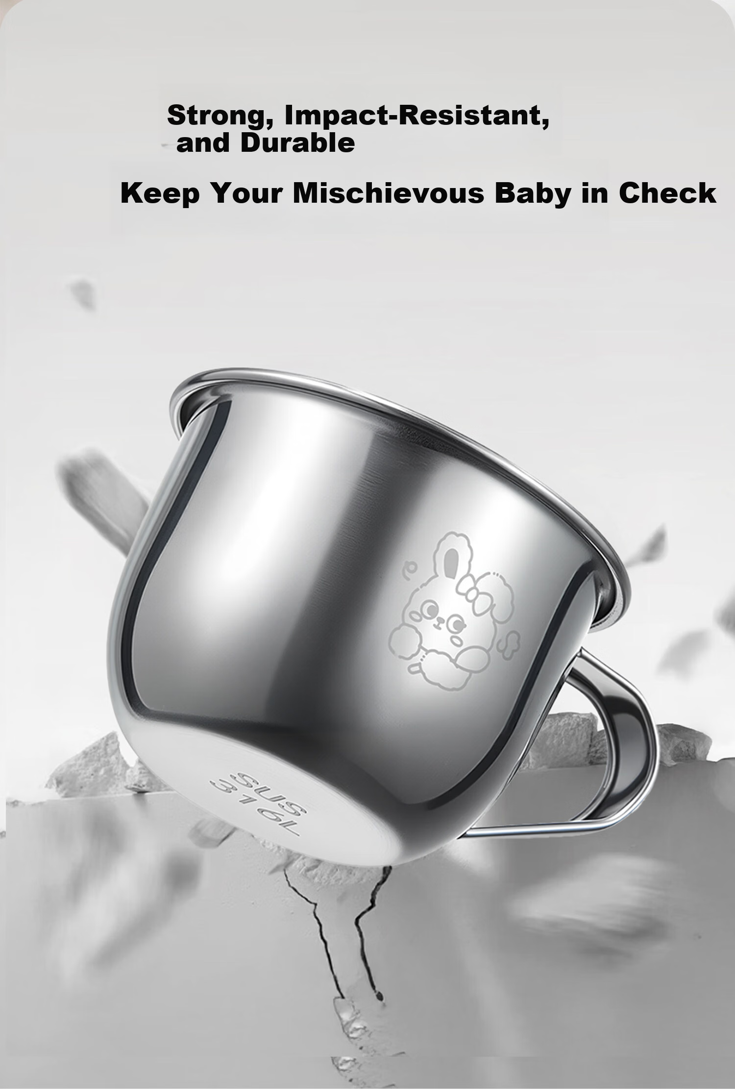 AIBEDILA Children's Water Cup 316L Stainless Steel Open Mouth Baby Household Training Cup Infant Drinking Cup Cute Rabbit 5