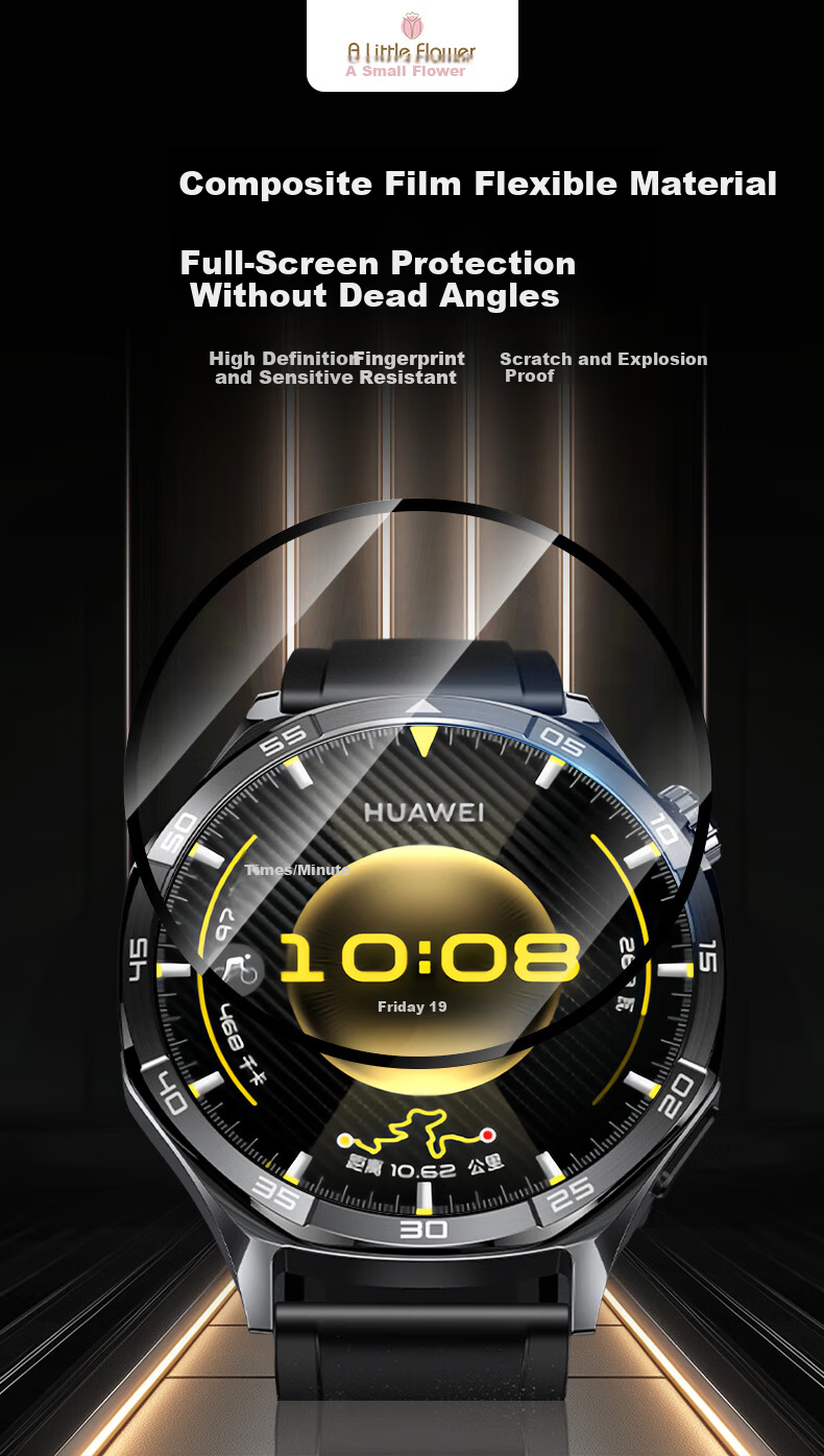 ALittleFlower Instant Adhesive Screen Protector for Huawei Watch GT6 46mm Full Coverage Tempered Glass HD Anti-Fingerprint Shockproof Film 1