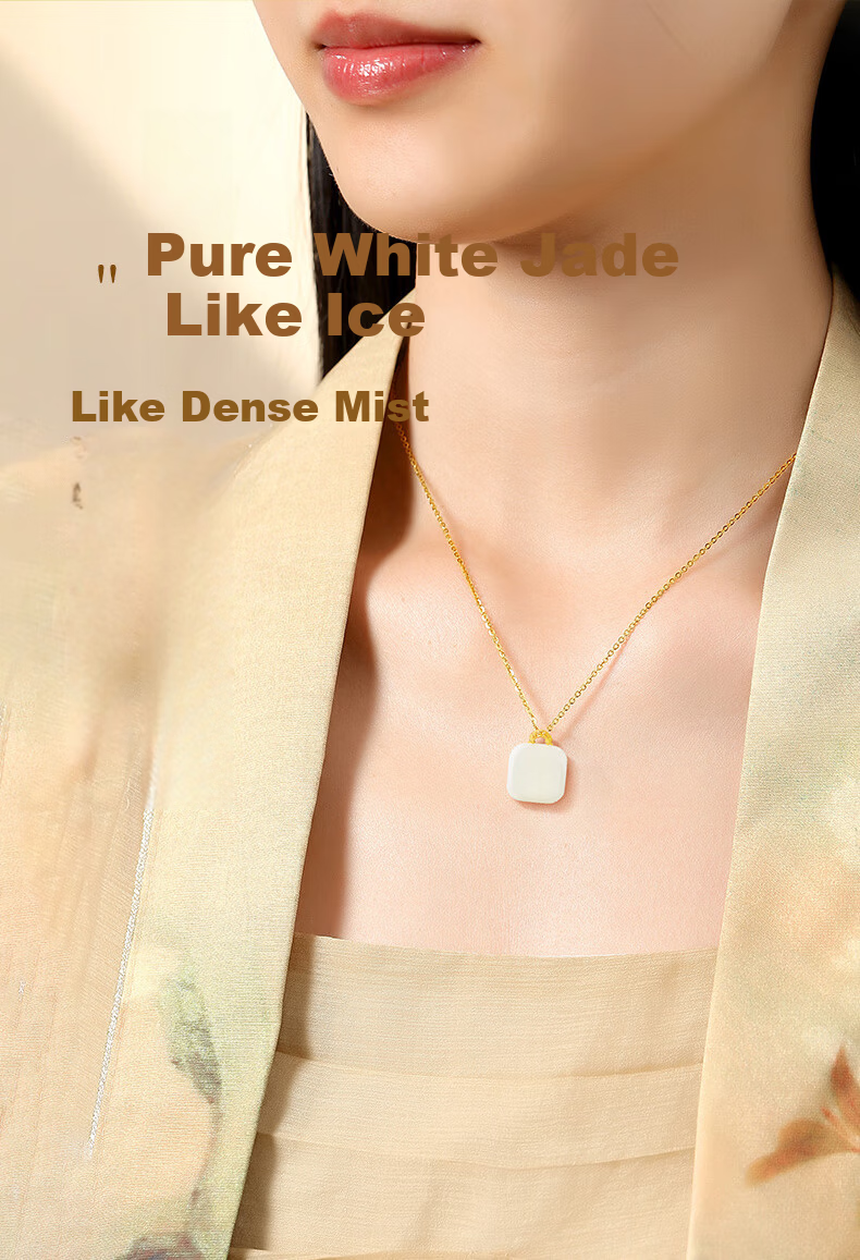 ALLOVE Hetian Jade Small Sugar Cube Necklace Women's Worry-Free Pendant Birthday 520 Valentine's Day Gift for Girlfriend Wife 8
