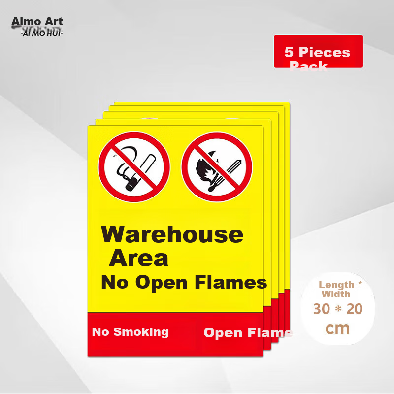 Aimo Warehouse Restricted Area Sign No Smoking Fire Safety Workshop Fire Prevention Sign 20x30cm Pack of 5