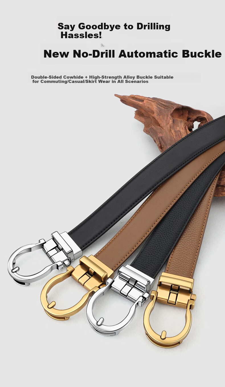 Calermkeens Versatile Women's Leather Belt, Fashionable New Style without Holes, Automatic Buckle Waistband, 520 Gift for Girlfriend 4