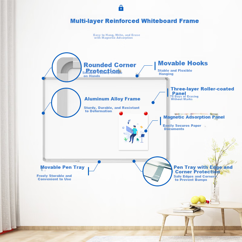 BBNEW 30x45cm Magnetic Hanging Whiteboard Office Meeting Home Teaching Training Blackboard NEWX3045