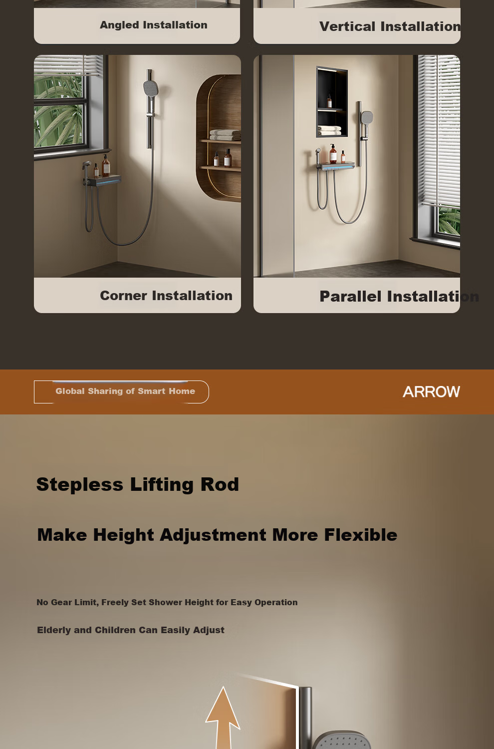 ARROW F600 Three-Function Shower Head with Piano Key Large Storage and Pressure Boosting Spray Set AE33185MZGGSP-P 6