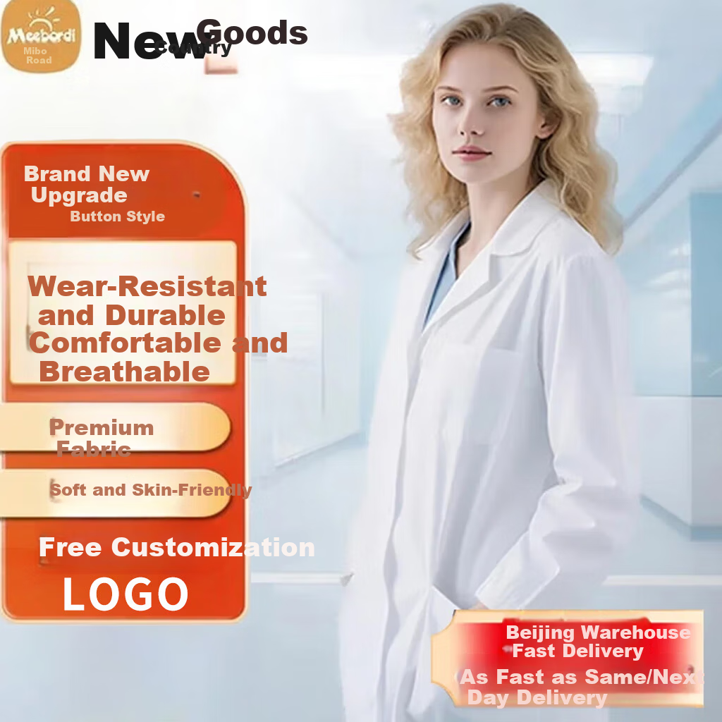 Meebordi White Lab Coat Long Sleeve Protective Workwear Unisex Laboratory Jacket Customizable Button Durable Breathable XL