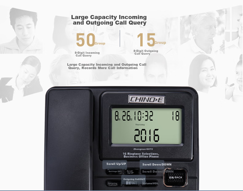 CHINO-E Desktop Landline Telephone with Caller ID Independent Volume Hands-Free Disturbance-Free Wired Corded Telephone with Headset Jack G072 Black for Office Home Elderly 2