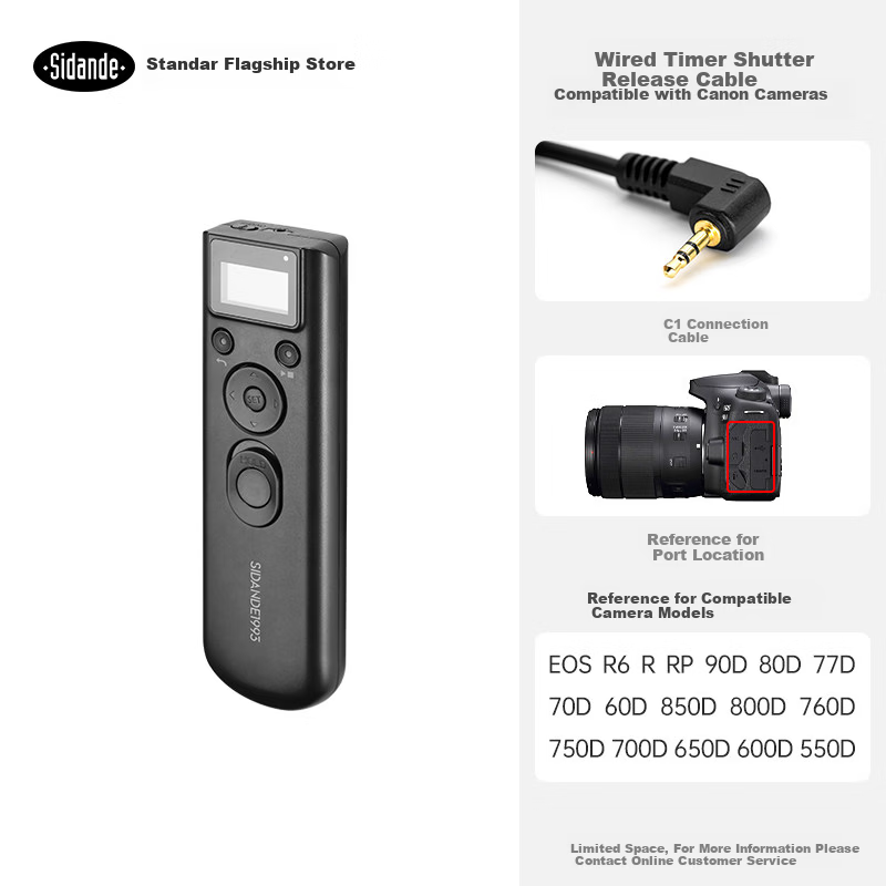 Sidande RST-5000C1 Wired Timer Shutter Release Remote Control for DSLR Cameras, Professional Anti-Shake Long Exposure Remote for Canon