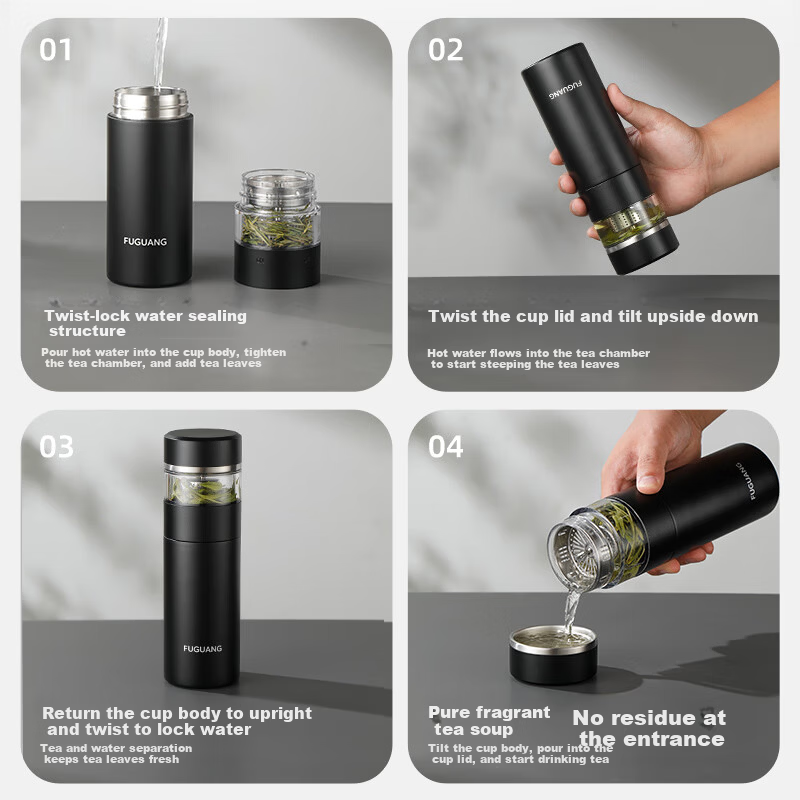 Fuguang Insulated Tea Separation Tumbler 316L Stainless Steel Water Bottle High-End Office Cup Gift for Men and Women