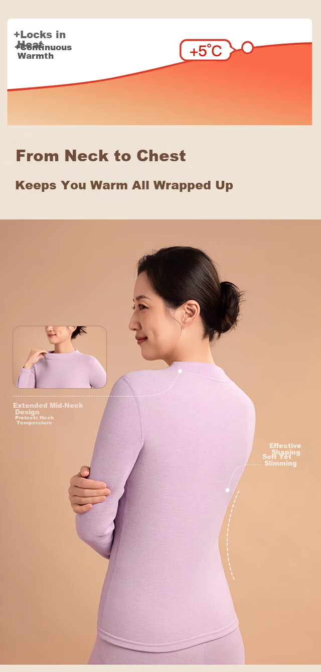 XUEXIMAN Women's Thermal Underwear Autumn Winter Middle-aged and Elderly Wool Silk 10A Antibacterial Warm Set Mid-neck Top and Bottom 11
