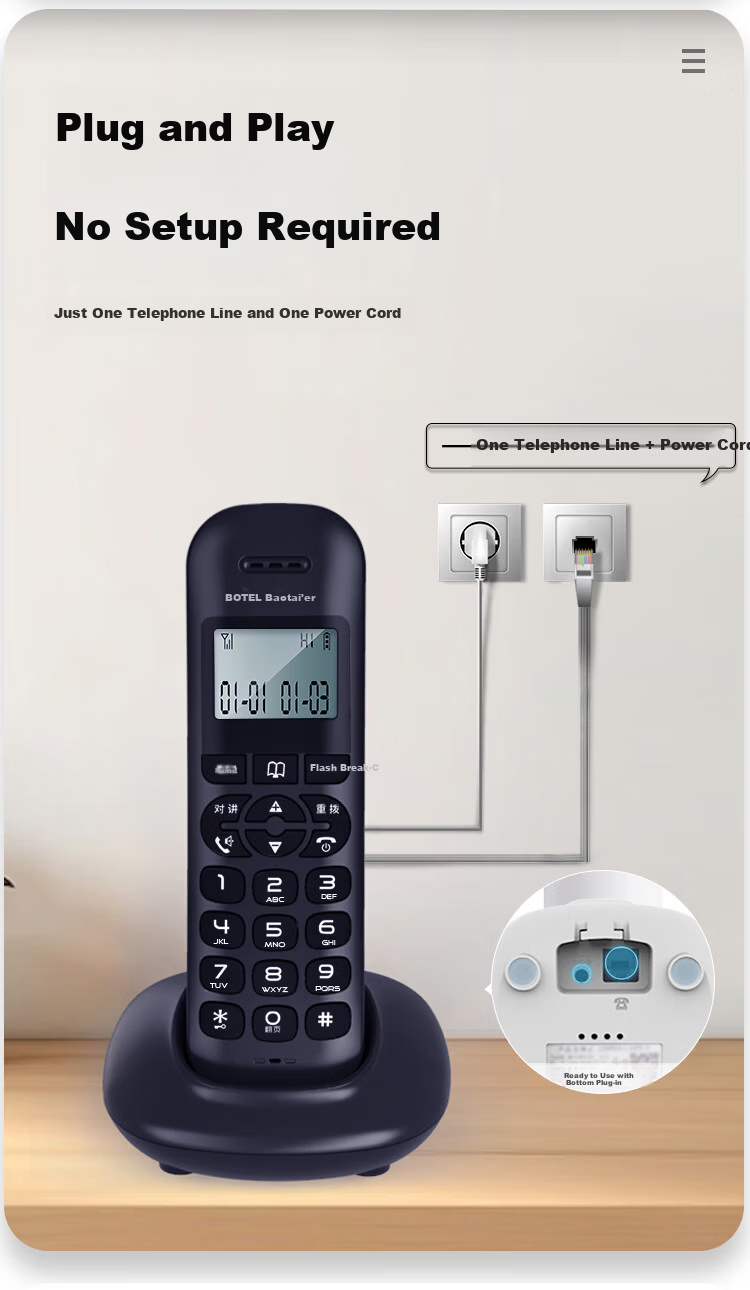 Baotaier Cordless Digital Telephone, Wireless Landline, Parent-Child Handset, for Office And Home Use, Wide Signal Coverage, Quick Dialing, Phonebook Function, T055 One-To White 7