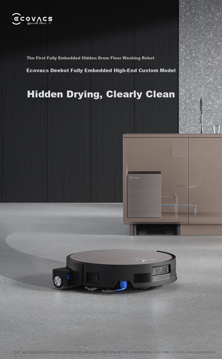 ECOVACS Deebot X Fully Embedded High-End Model Robot Vacuum Cleaner with Sweeping, Mopping, Washing, and Drying Functions, Automatic Self-Cleaning, First Fully Embedded Hidden Drum Floor Washing Robot 6