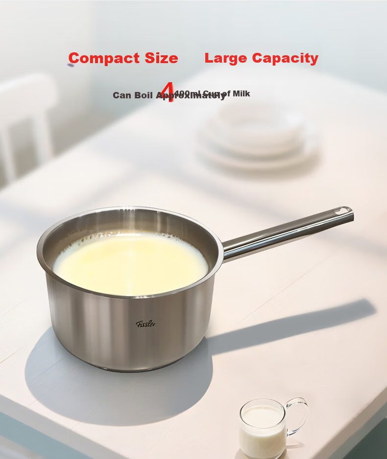 Fissler Copenhagen Series 16cm Milk Pot with Glass Lid and Steaming Insert Stainless Steel Non-Coated Baby Food Steamer Pot 4