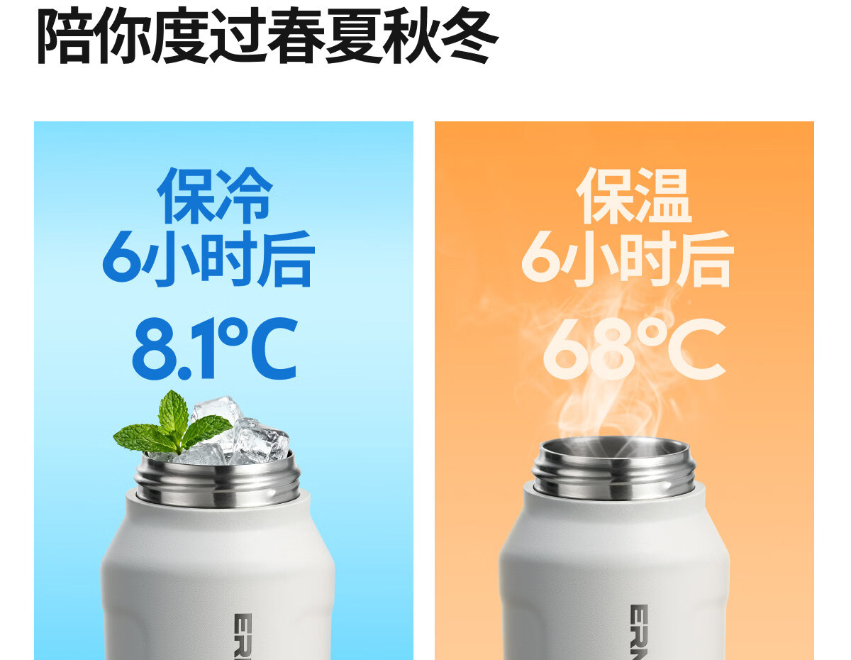 ERM Insulated Mug Large Capacity 316L Stainless Steel Cold Water Bottle for Men Students Outdoor Sports Portable Straw Cup 10