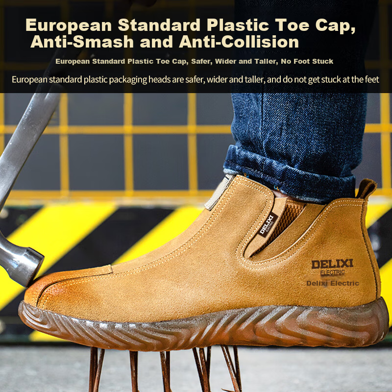 DELIXI ELECTRIC Men's Work Safety Shoes Suede Leather Steel Toe Anti-Smash Puncture Slip-Resistant Wear-Resistant Welding Fireproof Protective Shoes