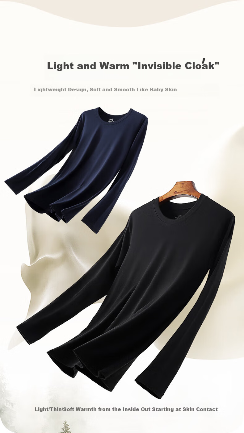 LangSha Men's Thin Modal Round Neck Thermal Underwear Set Autumn Base Layer Cotton Warm Pajamas 10