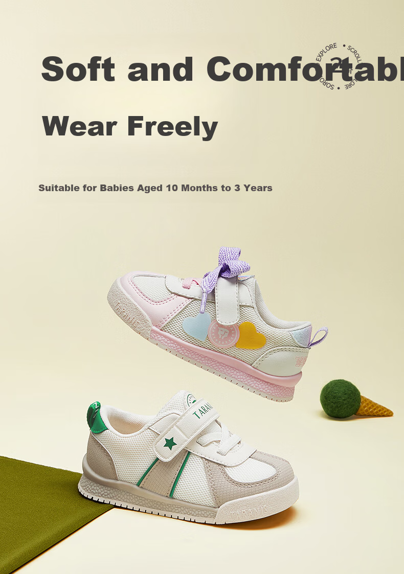 TARANIS Toddler Boys' Walking Shoes Spring Children's Non-Slip Soft Sole Functional Shoes Girls' Bread Shoes White/Apricot Size 20 1
