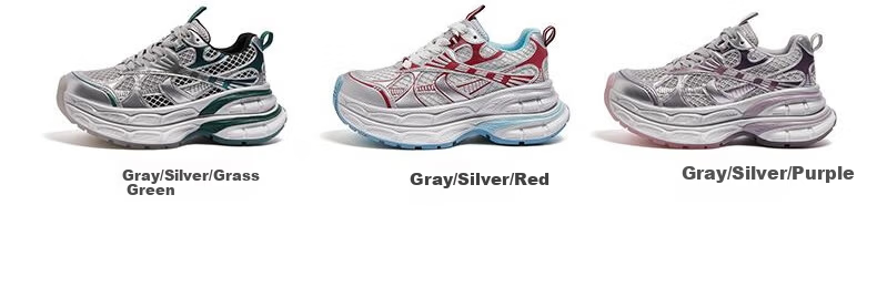 CAMEL Silver Moon Outdoor Retro Dad Shoes Thick Sole Casual Shoes L24A255753W Gray/Gun/Black (Mesh) Size 36 30