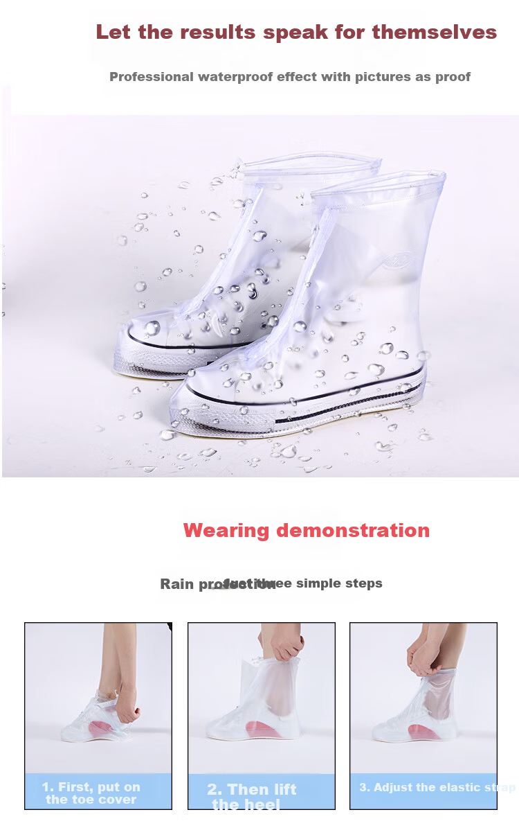 Travel Jiajialin Waterproof Shoe Covers Unisex Thickened Sole Rain Shoe Covers Non-slip Rain Boot Covers Flat White Size 36-39 4