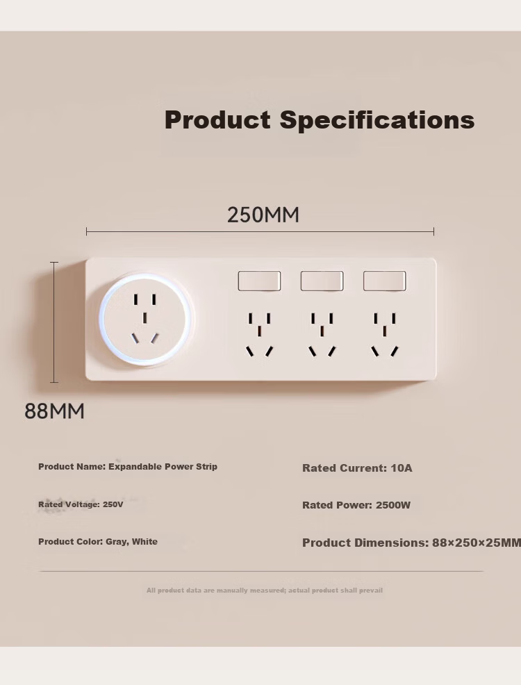 AUX 86-Type Expandable Power Strip Extension Track Converter Flush-Mounted Household Multi-Outlet with Switch Three-Switch 21-Socket + USB + Type-C Left Expansion Gray 10