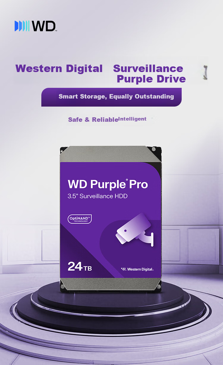 Western Digital 24TB Surveillance Hard Drive WD Purple Pro SATA 7200RPM 512MB CMR Vertical AI Technology 3.5-inch WD241PURP 1