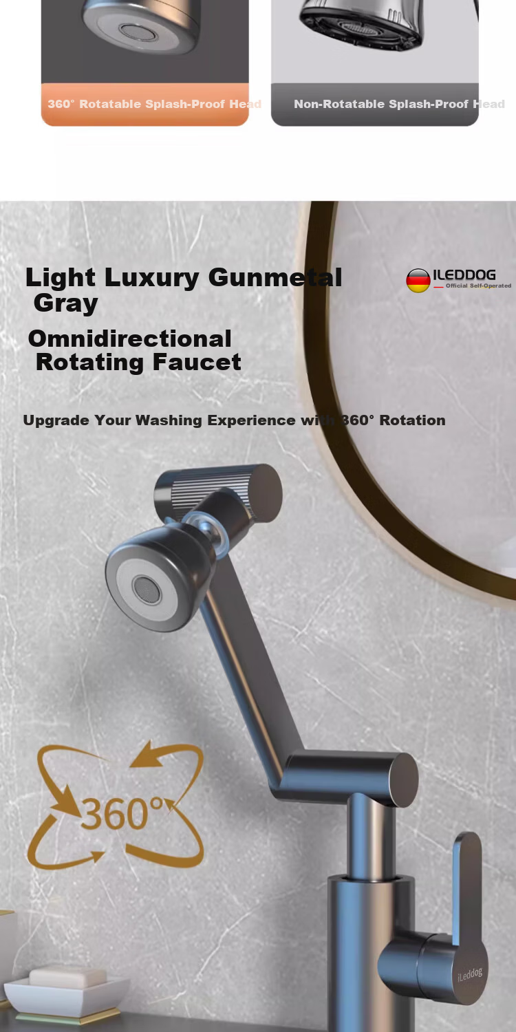 ILeddog [Germany] Mechanical Arm Universal Faucet Basin Hot and Cold Kitchen Bathroom Household Fortune Cat MPLT-ZCM 4