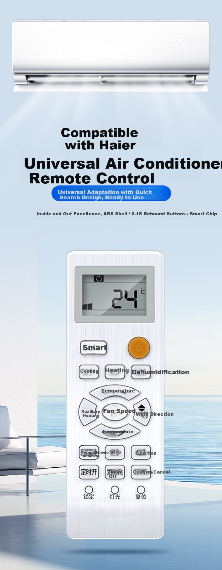 ProPre Universal Air Conditioner Remote Control Compatible with Gree, Midea, Changhong, Haier, Chigo, Kelon, Hitachi, Panasonic, Mitsubishi, Daikin, Hisense, Aux, LG, Whirlpool Air Conditioners 1