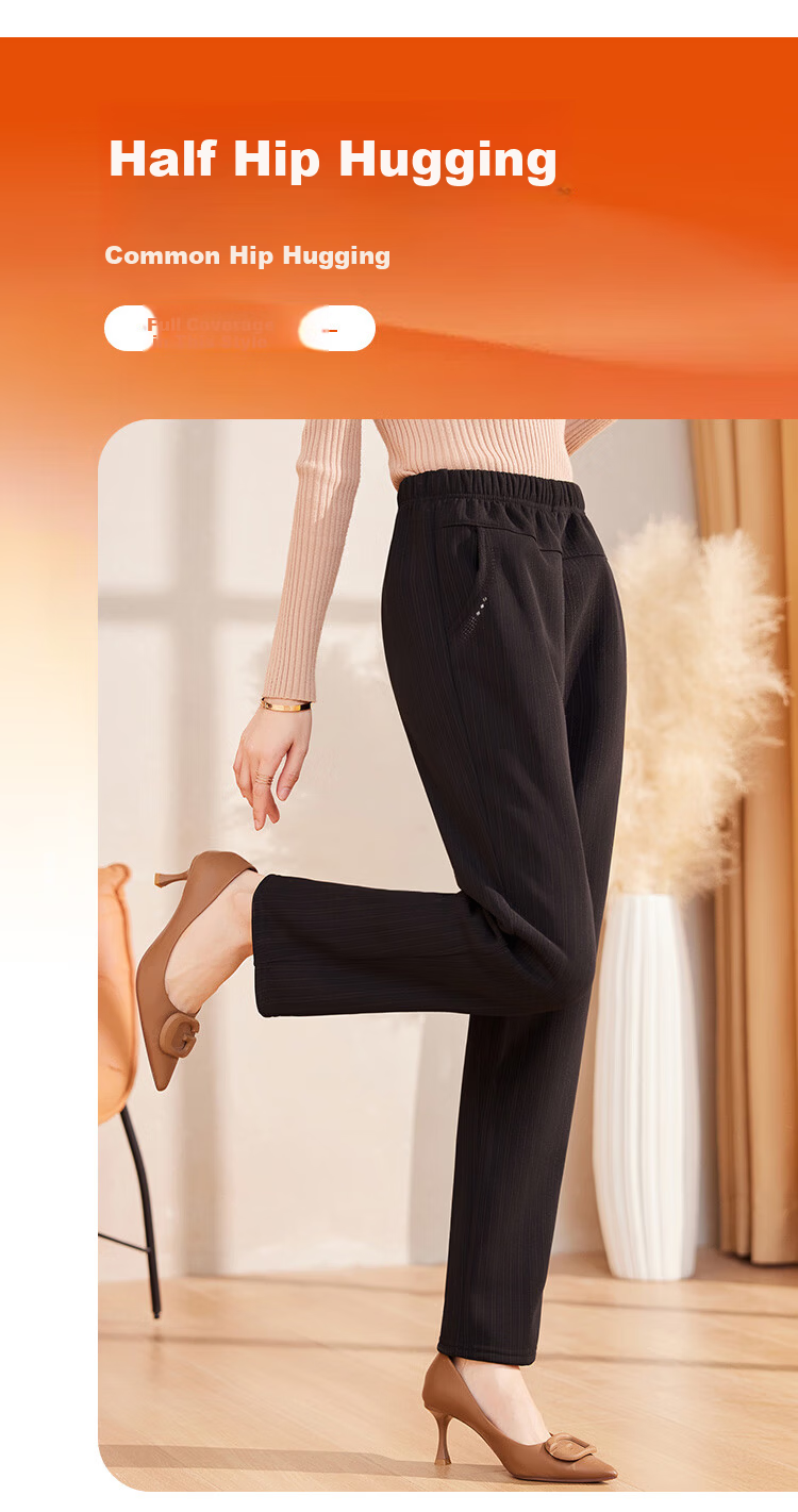 Pastel Windproof Thickened Fleece-Lined Winter Tapered Pants Elastic High Waist Middle-Aged and Elderly Mom Black L 10