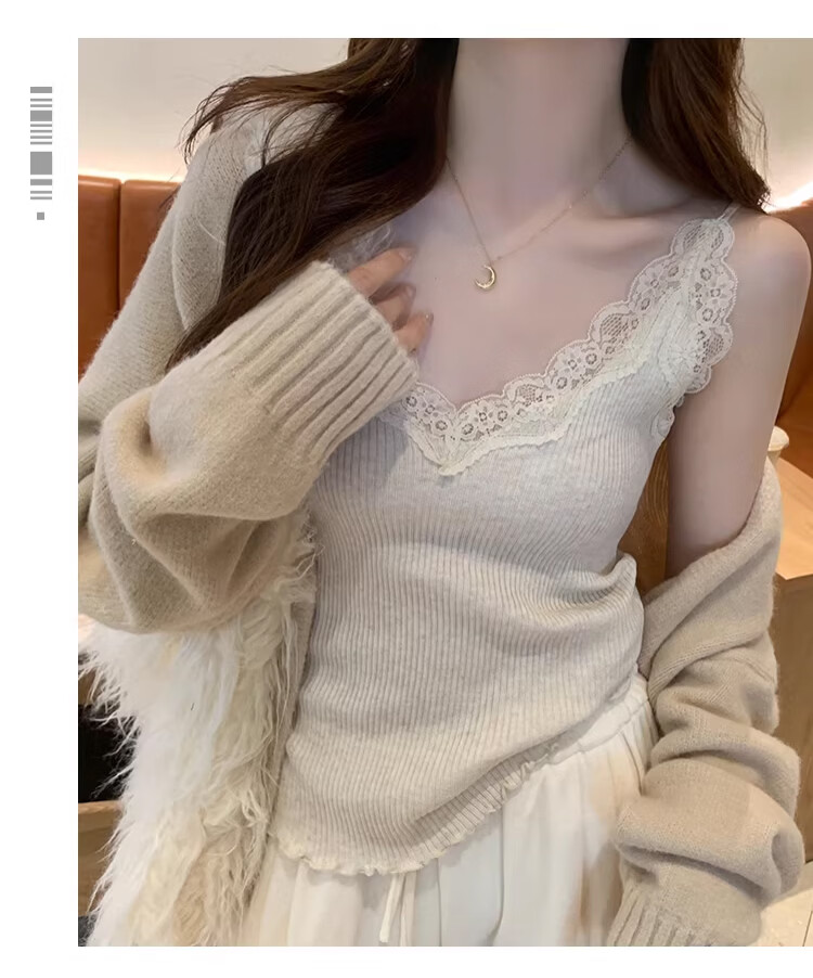 Langsha Lace Camisole Vest Women 2026 New Spring Summer French Style V-Neck Blouse Suit Inner Knit Base Shirt 9