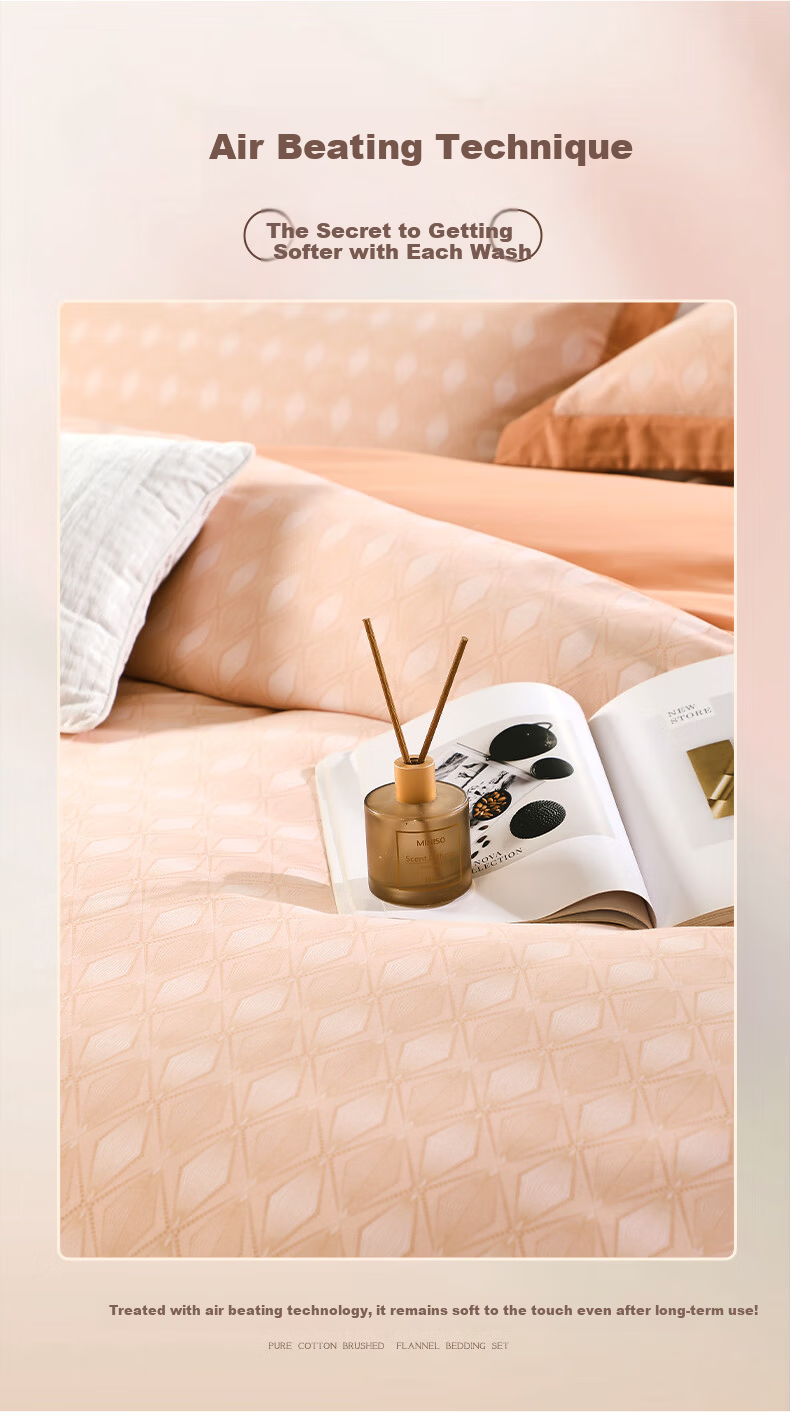 Fuanna Bedding Set 4-Piece A-Class 60S Long-Staple Cotton 100% Pure Cotton Brushed Warmth Double Extra Large Bed Sheet and Duvet Cover 230x229cm Leather Coffee 7