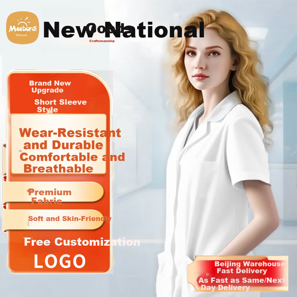 Meebordi White Lab Coat Protective Workwear Unisex Button Durable Breathable XL Free Custom Logo