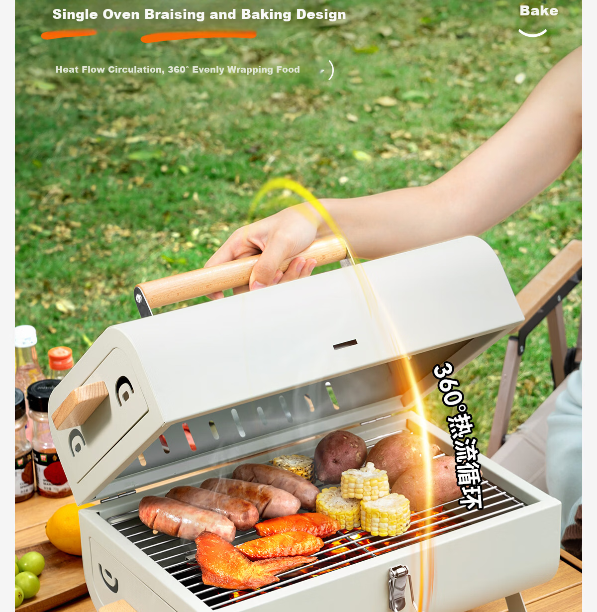 Beishanlang Outdoor Double-Sided Charcoal Grill Portable Home Patio Dual-Use BBQ Grill with Griddle SK263 12