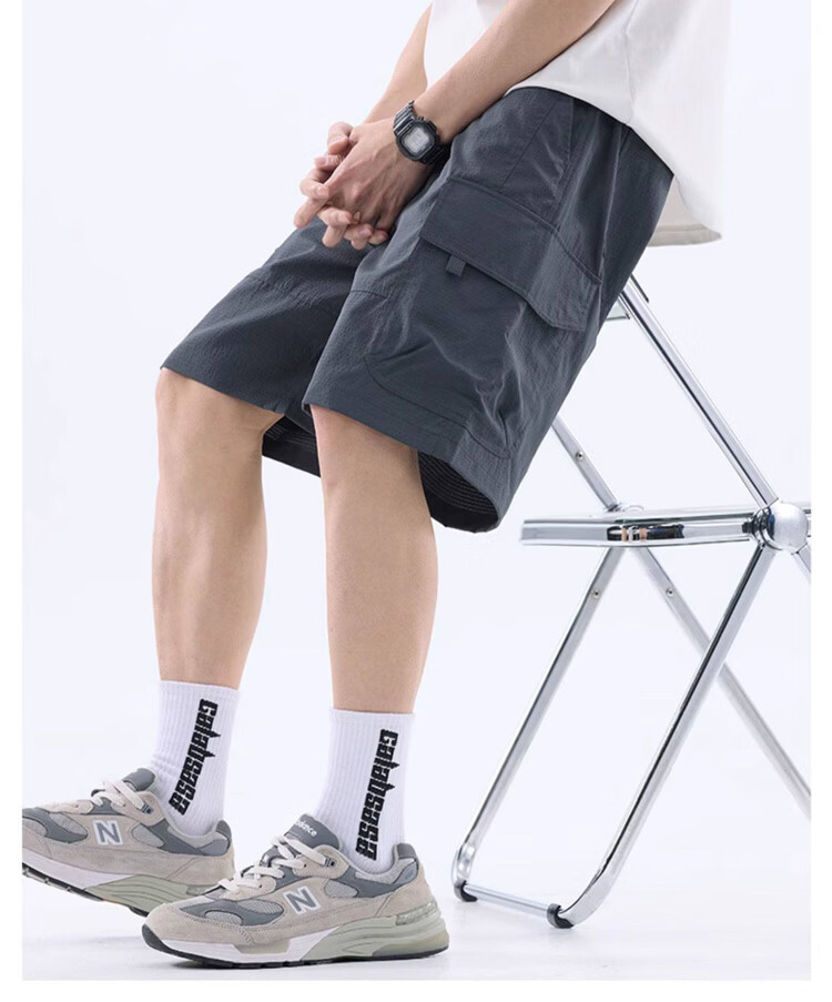 JEEP Men's Summer Ice Silk Casual Cargo Shorts Loose Quick-Dry Sports Five-Point Pants Dark Gray XL 12