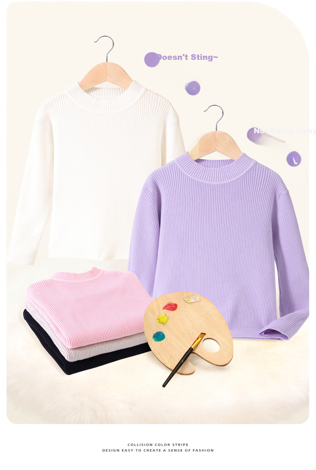 TonLion Girls Solid Color Base Shirt Autumn Winter New Thin Sweater Mid-Large Kids Warm Knitted Top Trendy White 140 8