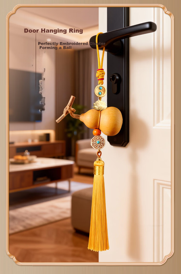 Binyue Natural Gourd Feng Shui Hanging Ornament, Five Emperors Coins Entrance Door Pair Hanging Ornament, Huangyang Wood Hanging Dragon Gourd, 2 Strings Set 12