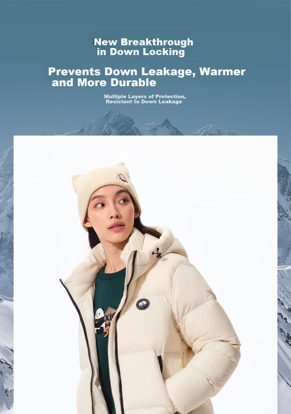 Panda Camel Series Bubble Duck Down Jacket Unisex Autumn Winter Warm Fluffy Puffer Coat 9844 White M 9