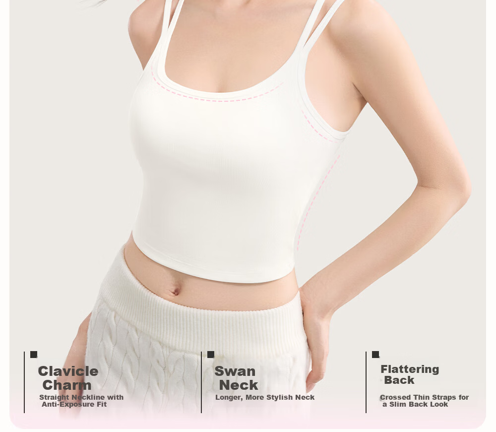 SecretWorld Zhao Jinmai Style Women's Camisole with Chest Pad, Bra-Free Integrated Back Design, White Outerwear and Innerwear 19