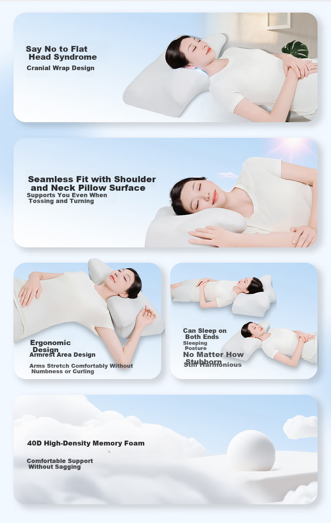 Haier Health Care Memory Foam Cloud Soft Contoured Cervical Pillow Zoned Soft Resilient Side Sleep Neck Support Memory Pillow 2