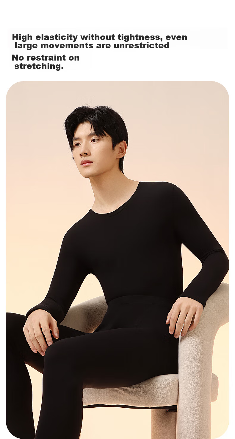 MINISO Pure Cotton Men's Thermal Underwear Set Autumn Winter Round Neck Antibacterial Anti-Static Base Layer Pajamas 5