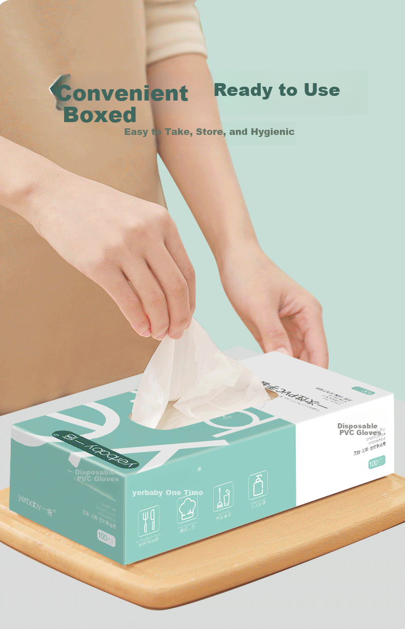Yibei Extended Disposable PVC Gloves for Dishwashing, Baking, Kneading, Cleaning Household Use, Upgraded Pack of 100, Size L 7