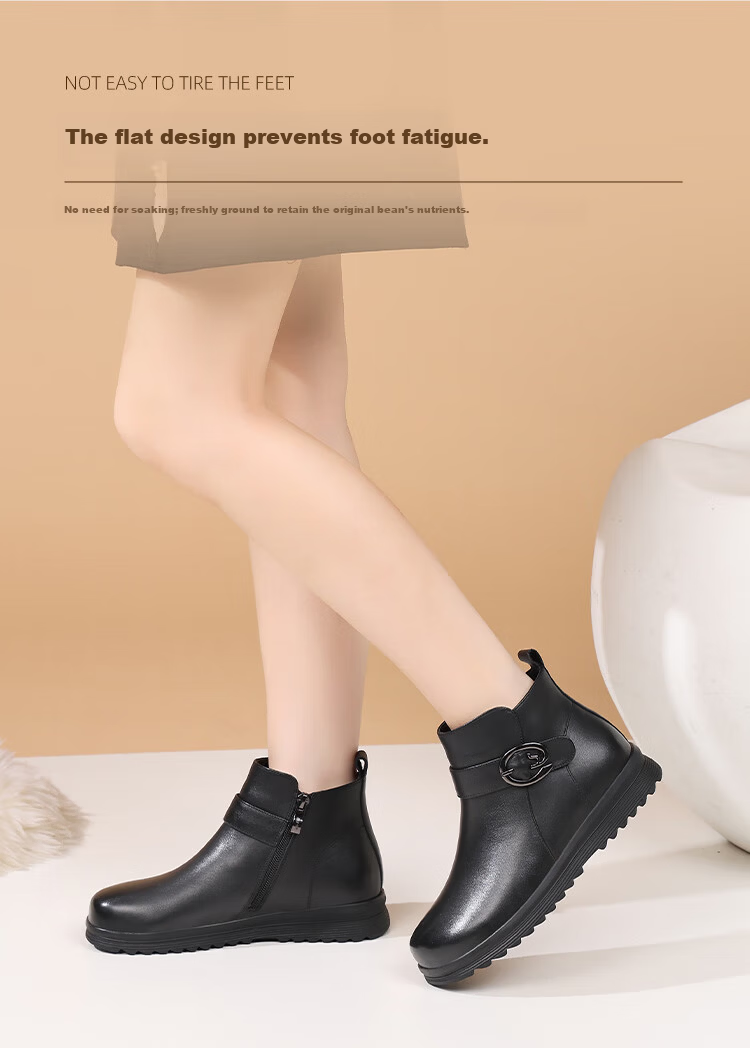 Red Dragonfly Women's Winter Warm Fleece-Lined Leather Cotton Shoes Comfortable Soft Sole Ankle Boots WTC457531H Black Size 37 3