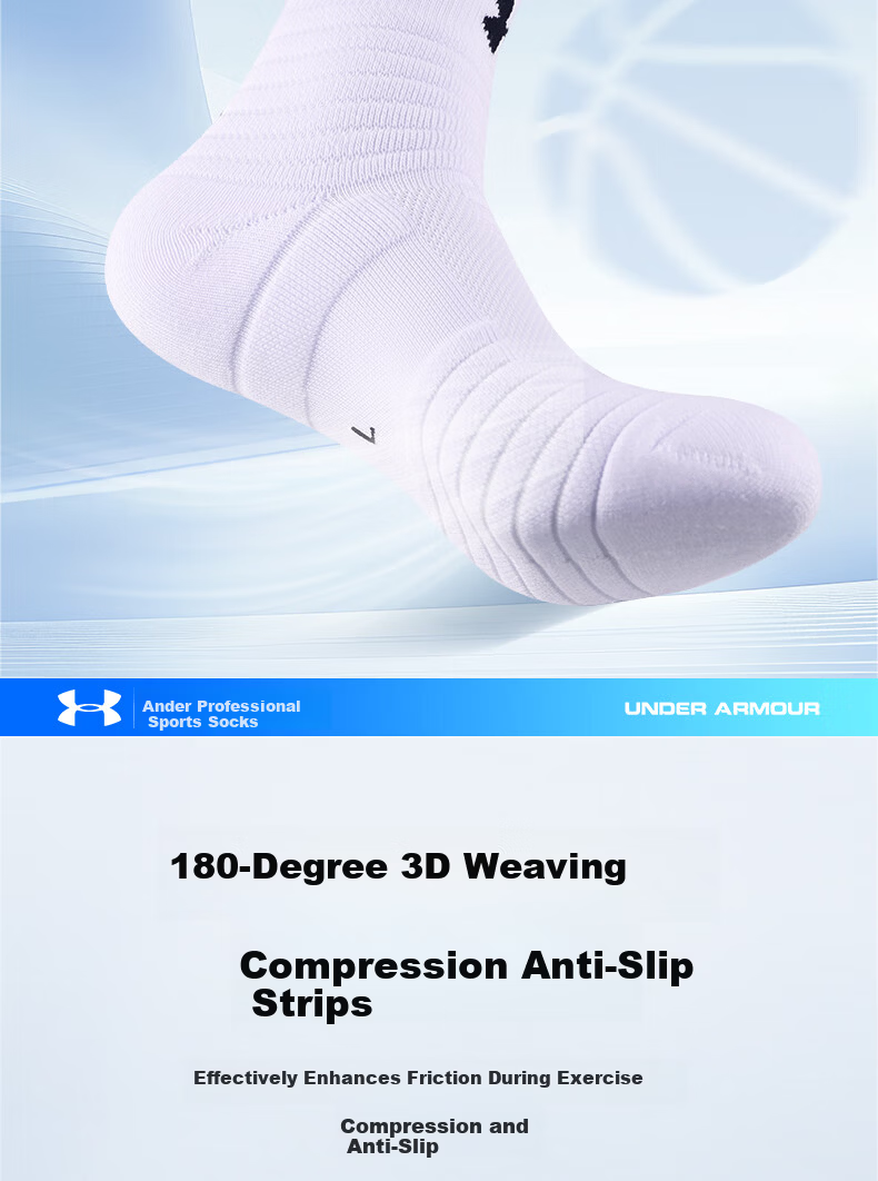 Under Armour Socks for Men And Women, Sports Basketball Socks, Summer Running Marathon Socks, Cotton Odor-Resistant Terry Bottom Badminton Mid-Length Socks 7