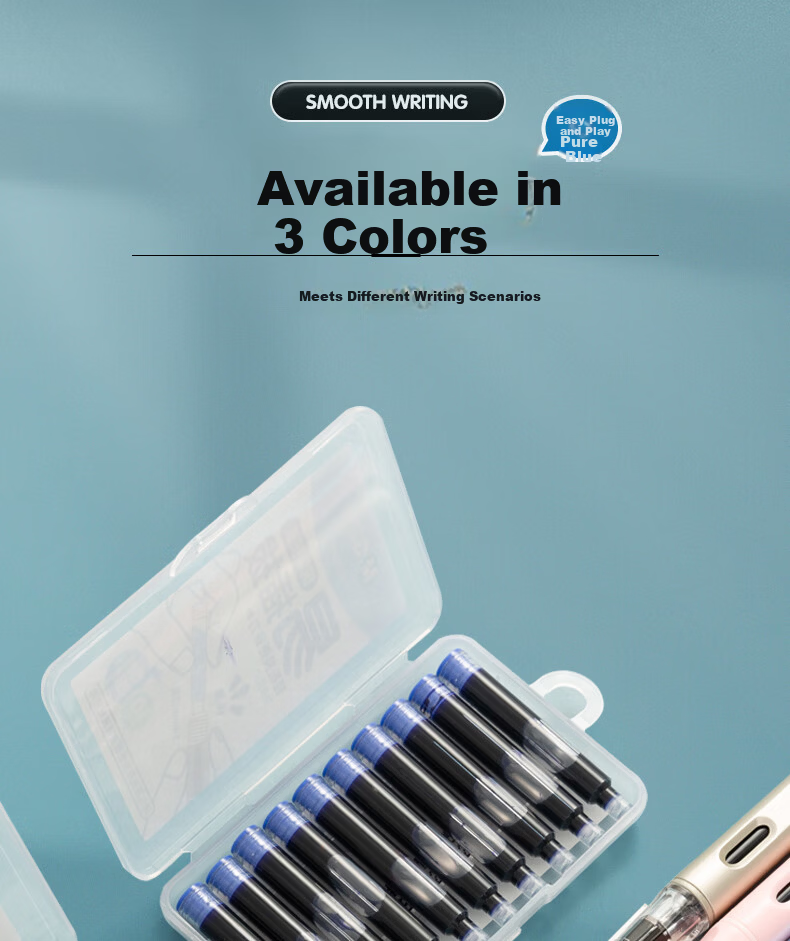 M&G Stationery Fountain Pen Ink Cartridges Refillable Ink Cartridges Disposable Fountain Pen Ink Refills Easy to Insert and Replace 10-Pack Pure Blue 6