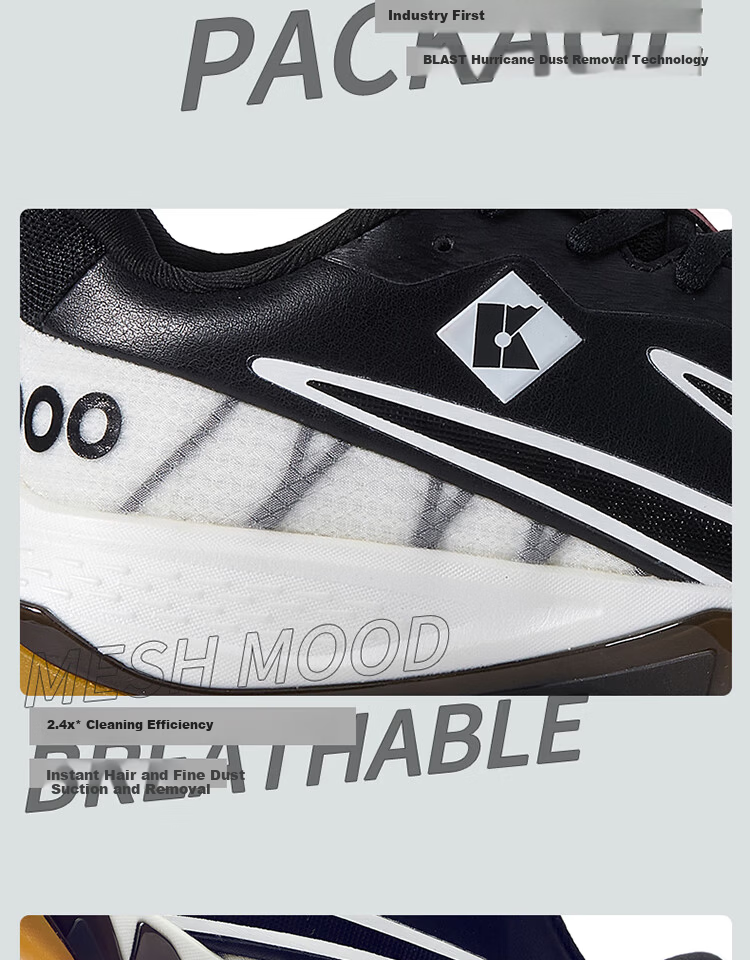 KUMPOO Shura Badminton Shoes ACF Cushioning Rebound Breathable Anti-Torsion Non-Slip Sports Shoes KH-G828 Black/White 38 15