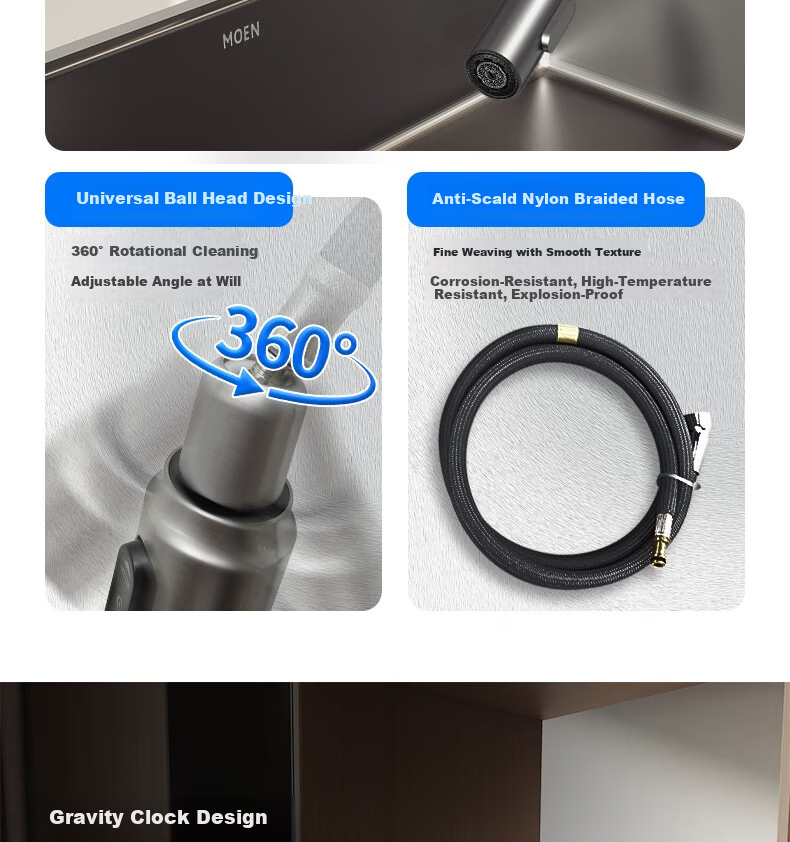 MOEN Gunmetal Kitchen Faucet Pull-Out Rotatable Multi-Function Splash-Proof 13350 5