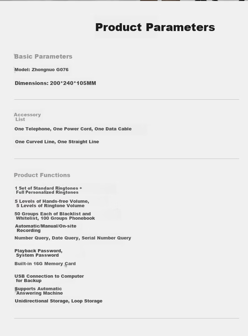 CHINO-E Recording Telephone Loop Recording 4400 Hours Phonebook One-Key Dialing Fixed Desk Phone Office Home Password Protection Computer Management G076A Black 64G Version 10