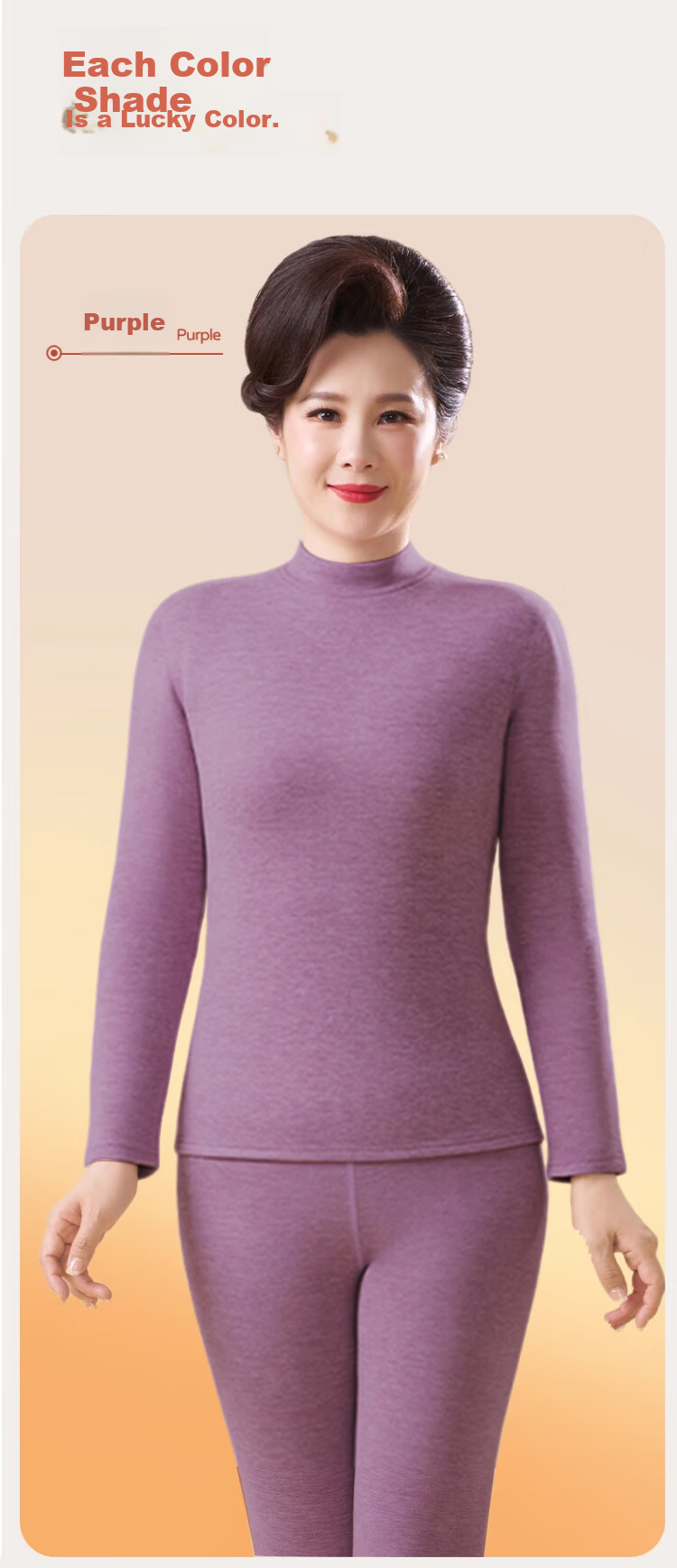 Caiyue Women's Thermal Underwear Set Mid-Neck Windproof 10A Antibacterial Wool Silk Half Turtleneck Elderly Base Layer Set 11